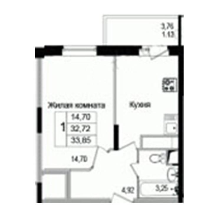1-к квартира 1-к квартира 33.8 м2, ЖК Богородский 1, Секция 2 по цене 3 718 000 ₽