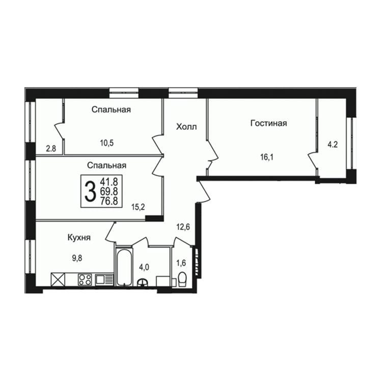 3-к квартира 3-к квартира 76.8 м2, ЖК Богородский 3, Секция 1 по цене 6 704 640 ₽